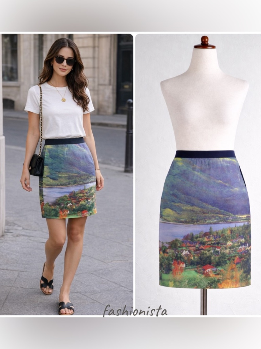 Meadow Rue Anthropologie Landscape River Pencil Skirt Size 0 Scenic Print Cotton